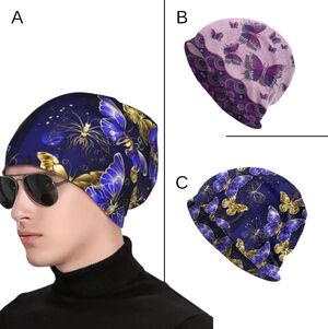 2pc Mandala Butterfly Print Knitted Beanie, Soft Chemo Caps, Unisex